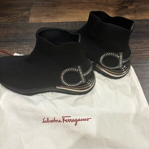 Salvatore Ferragamo Black Women's sock sneakers/shoes embellished with Swarovski